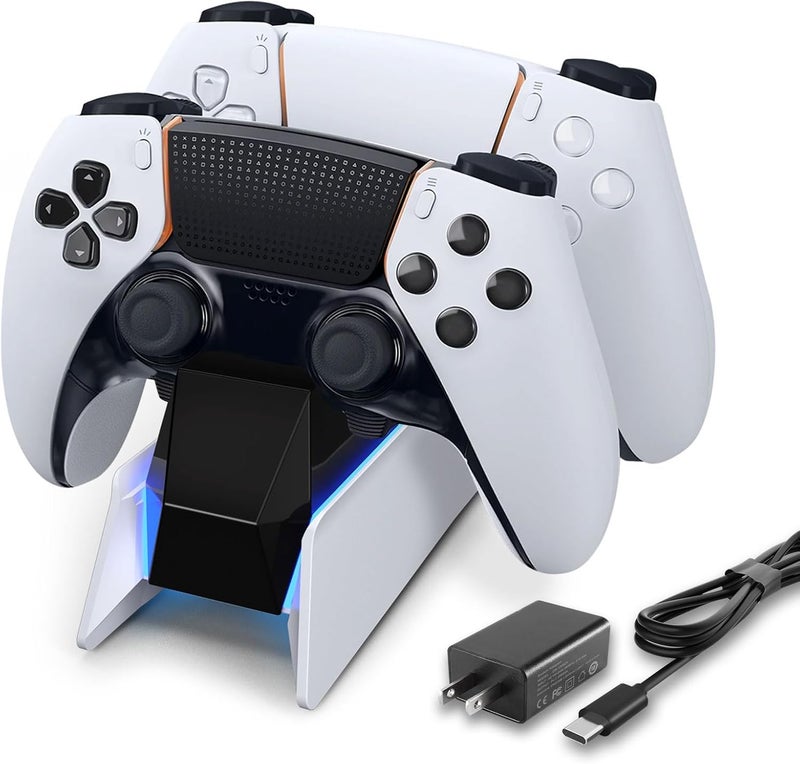   أ ف ب ص تك شاحن تحكم PS5، محطة شحن تحكم PS5، شحن مزدوج سريع لـ Dualsense، تحكم بلاي ستيشن 5 مع ملحقات تحكم لاسلكية، إضاءة LED زرقاء تشتغل/تطفأ تلقائيًا afbptek - Image 1