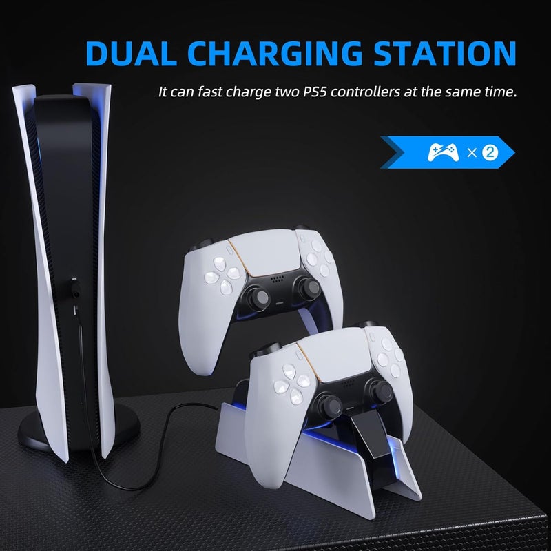   أ ف ب ص تك شاحن تحكم PS5، محطة شحن تحكم PS5، شحن مزدوج سريع لـ Dualsense، تحكم بلاي ستيشن 5 مع ملحقات تحكم لاسلكية، إضاءة LED زرقاء تشتغل/تطفأ تلقائيًا afbptek - Image 2