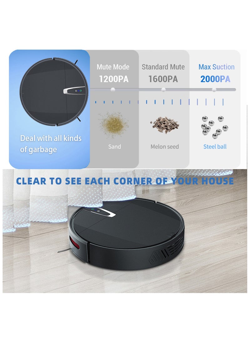 Generic - Utillify Robotic Vacuum Cleaner with Gyro Navigation, 2000Pa Suction, HEPA Filter, Mopping, 120 Runtime, Self-Charging, APP & Voice Control Compatible with Alexa, Google, Siri, 600ml Dustbin - Image 1