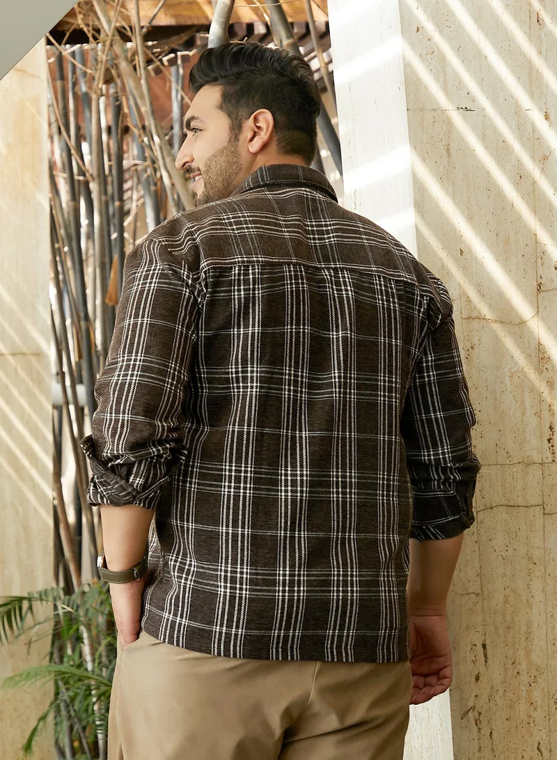 Instafab Plus  Men's Midnight Black Multi-Check Utility Shacket for Men | Best Price UAE
