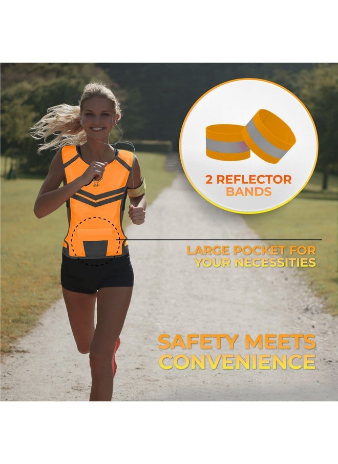 247 Viz Viz Reflective Vest With Inside Pocket & 2 High Visibility Running Safety Bands Neon Orange Medium  - Image 4