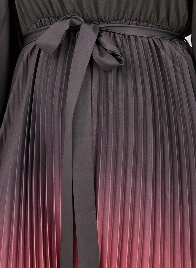ستايلي Accordion Pleats Ombre Print A-Line Midi Dress