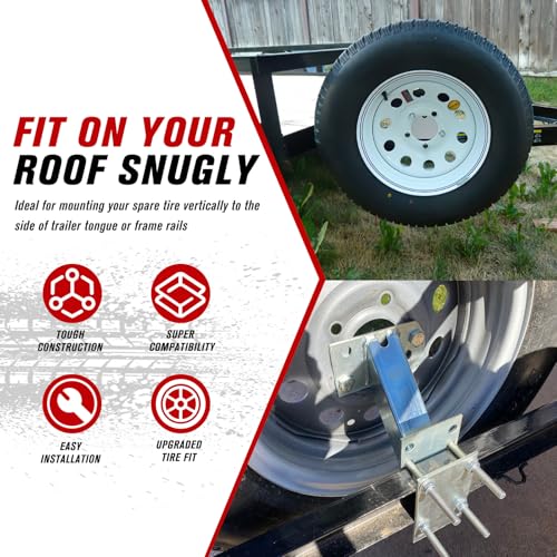 FIERYRED Trailer Spare Tire Mount with Lock, 120LBS Spare Tire Carrier for Utility Trailer and Boat, Tire Holder Bracket Fits 4 & 5 Lugs Wheels, Hold 3.94”, 4”, 4.25” and 4.72” Bolt Pattern - Image 5