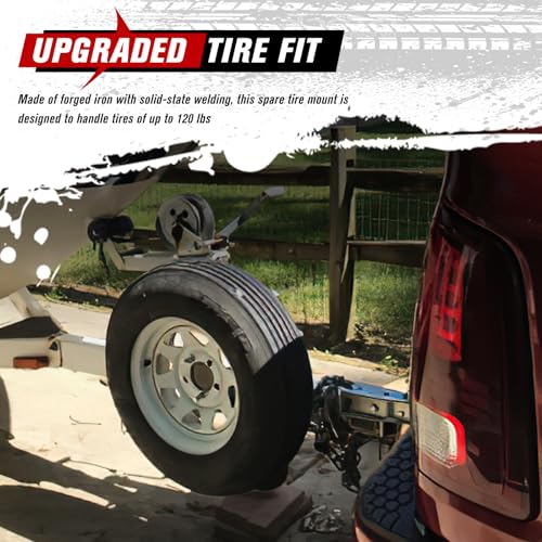 FIERYRED Trailer Spare Tire Mount with Lock, 120LBS Spare Tire Carrier for Utility Trailer and Boat, Tire Holder Bracket Fits 4 & 5 Lugs Wheels, Hold 3.94”, 4”, 4.25” and 4.72” Bolt Pattern - Image 4