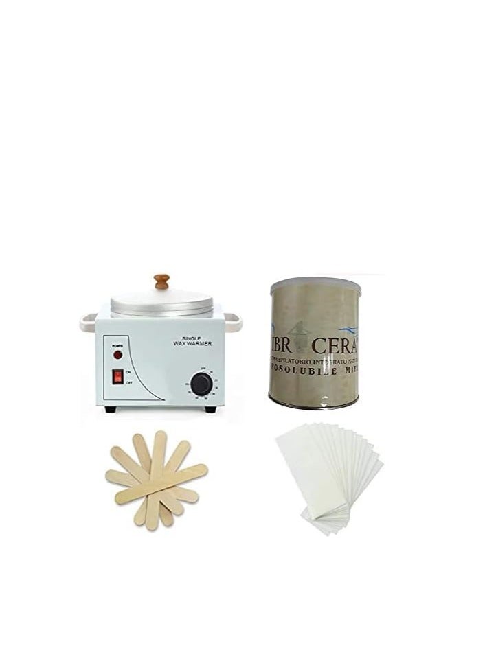 بلومنغ تايم جهاز تسخين الشمع الواحد لتسخين الشمع لإزالة شعر الجسم مع شمع السكر الخفيف 600 مل ، 100 قطعة من شريط ورق الشمع و 10 قطع ملعقة خشبية - Image 1