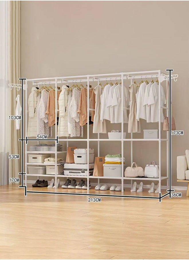 Taimi Metal Clothes Organizer, Metal Clothes Organizer Multi Functional Portable Wardrobe With Four Sections And Poles For Hanging Clothes White  - Image 2