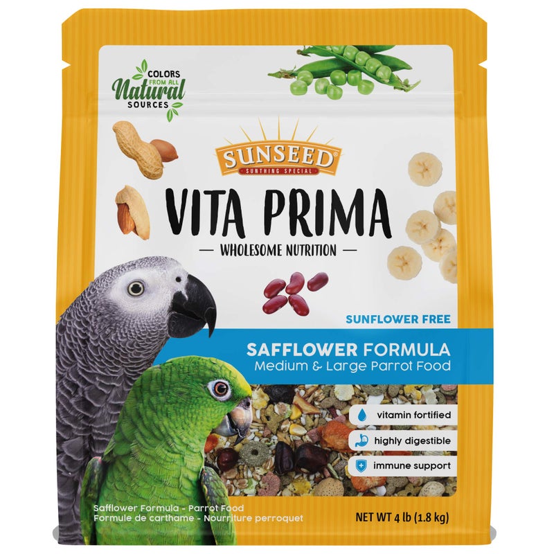 Vitakraft Sunseed Vita Prima Wholesome Nutrition Safflower Formula Large Parrot Food, 4 LBS, Model Number: 59758 - Image 1