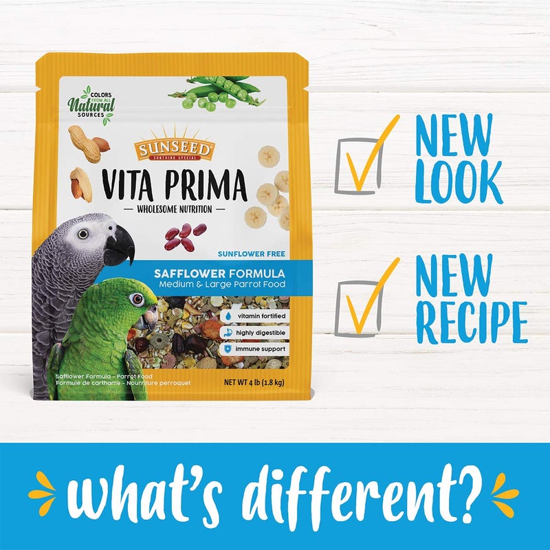 Vitakraft Sunseed Vita Prima Wholesome Nutrition Safflower Formula Large Parrot Food, 4 LBS, Model Number: 59758 - Image 2