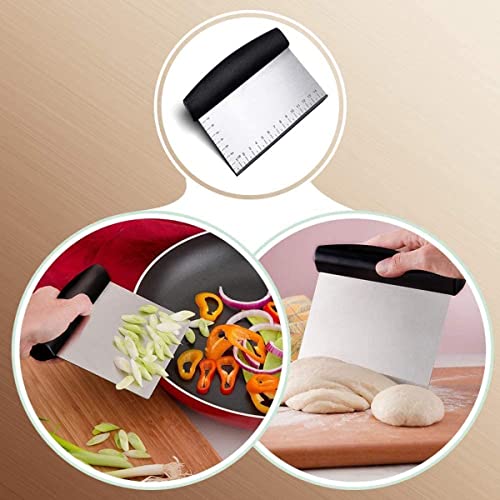 HENIJ Kitchen Dough and Pastry Scraper/Chopper, Stainless Steel Dough Cutter, Multi-Purpose Scale-Cake, Pizza Cutter-Pastry Bread Separator Scale Bench Knife. (Black, Pack of 1) - Image 3