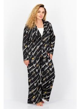 Women 2 Pieces Allover Print Top And Bottom Set, Black Combo