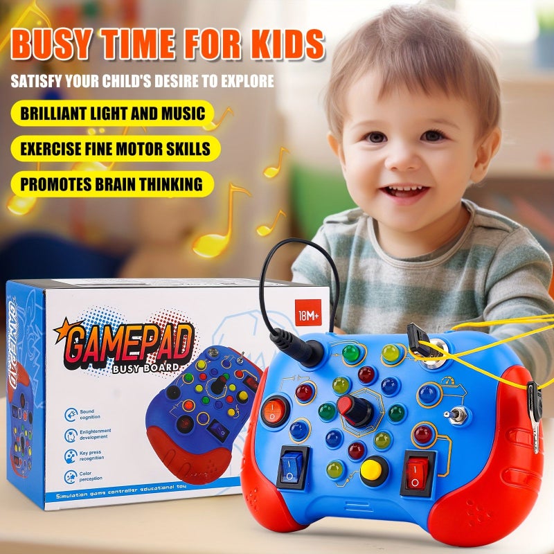 لوحة الأنشطة التعليمية الموسيقية ذات المقبض الأزرق لتطوير الحواس المبكرة للأطفال الصغار - Image 3