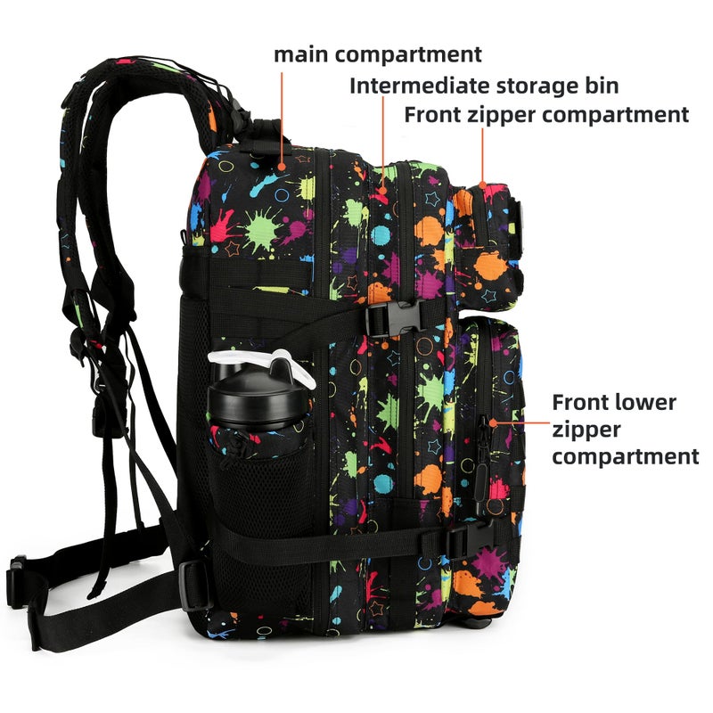 Lovelinks21 Tactical Assault Backpack - 45L 3 Day Assault Pack with MOLLE, Waterproof Rucksack - Fluorescent Tie Dye - Image 4