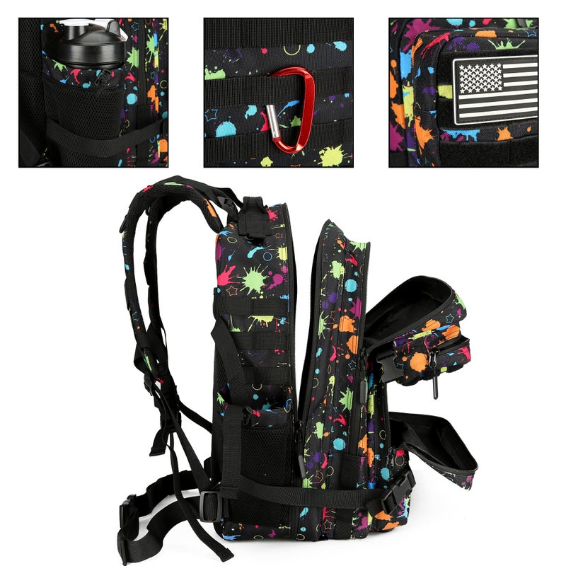 Lovelinks21 Tactical Assault Backpack - 45L 3 Day Assault Pack with MOLLE, Waterproof Rucksack - Fluorescent Tie Dye - Image 3