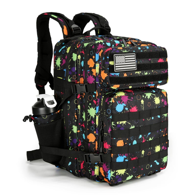 Lovelinks21 Tactical Assault Backpack - 45L 3 Day Assault Pack with MOLLE, Waterproof Rucksack - Fluorescent Tie Dye - Image 1