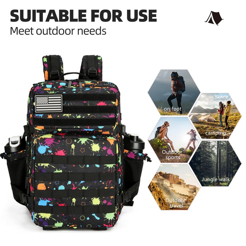Lovelinks21 Tactical Assault Backpack - 45L 3 Day Assault Pack with MOLLE, Waterproof Rucksack - Fluorescent Tie Dye - Image 5