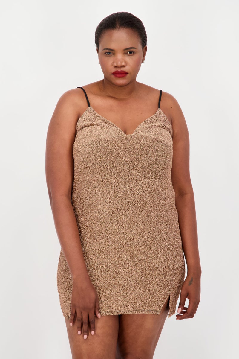 TOPSHOP Women Metallic Print Mini Party Dress, Gold - Image 1