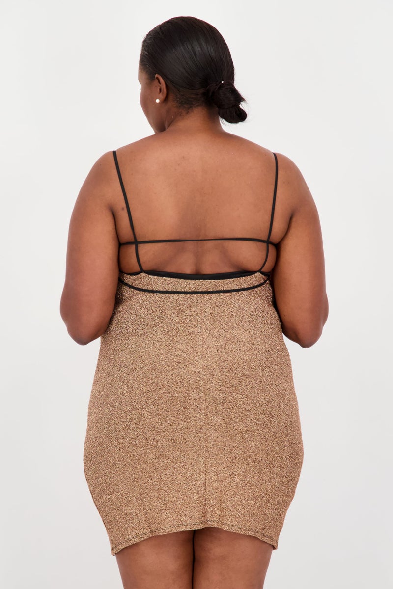 TOPSHOP Women Metallic Print Mini Party Dress, Gold - Image 3