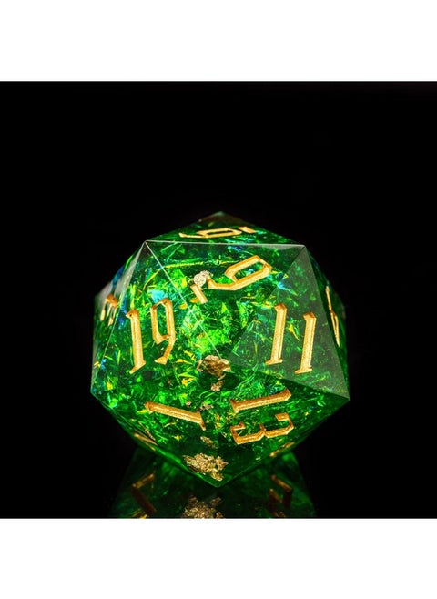 Cusdie Single D20 DND Dice with Sharp Edges and Glitter Foil Inclusions, 20 Sided D&D Dice, 33mm Handcrafted, for Role Playing Game Pathfinder (Green)