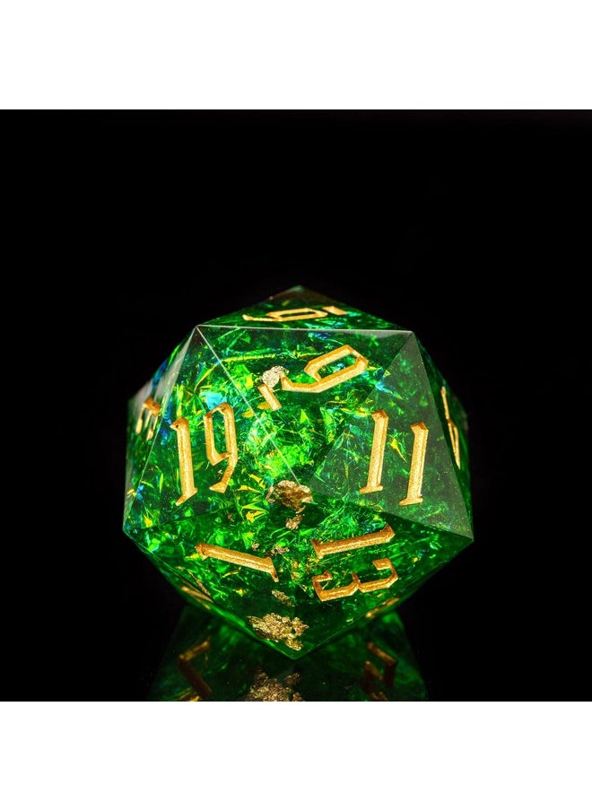 cusdie Cusdie Single D20 DND Dice with Sharp Edges and Glitter Foil Inclusions, 20 Sided D&D Dice, 33mm Handcrafted, for Role Playing Game Pathfinder (Green)  - Image 1