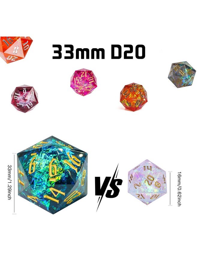 cusdie Cusdie Single D20 DND Dice with Sharp Edges and Glitter Foil Inclusions, 20 Sided D&D Dice, 33mm Handcrafted, for Role Playing Game Pathfinder (Green)  - Image 4