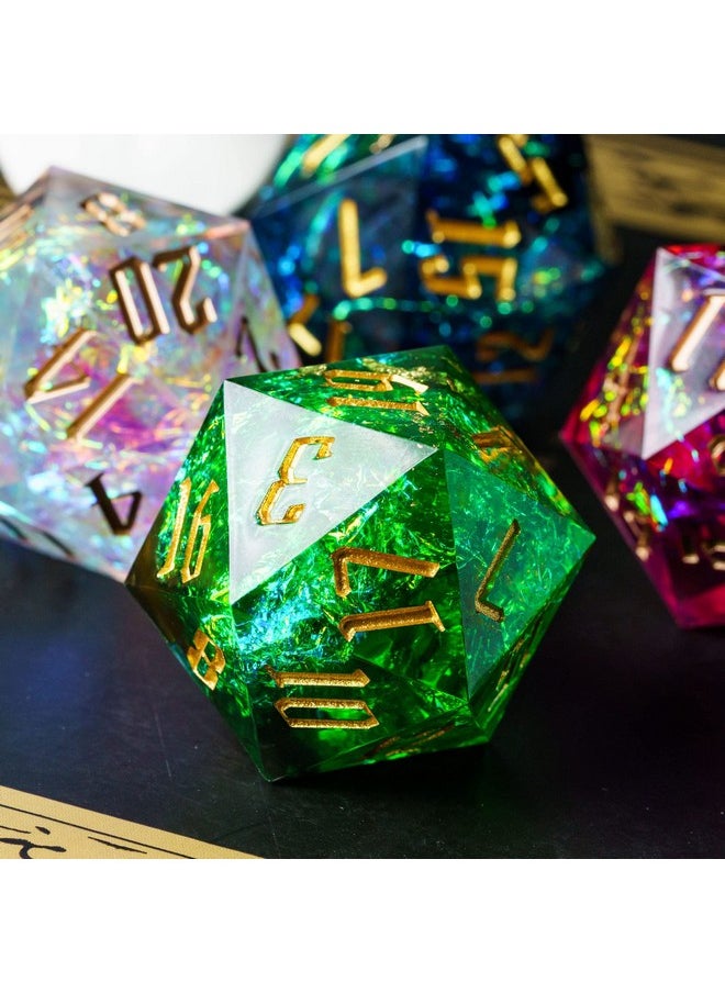 cusdie Cusdie Single D20 DND Dice with Sharp Edges and Glitter Foil Inclusions, 20 Sided D&D Dice, 33mm Handcrafted, for Role Playing Game Pathfinder (Green)  - Image 3