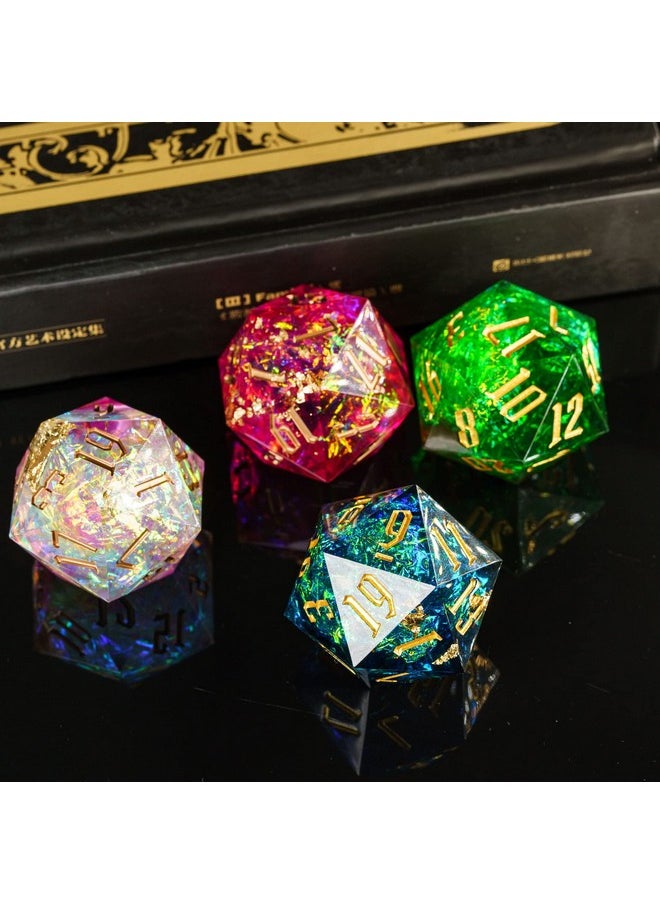 cusdie Cusdie Single D20 DND Dice with Sharp Edges and Glitter Foil Inclusions, 20 Sided D&D Dice, 33mm Handcrafted, for Role Playing Game Pathfinder (Green)  - Image 5