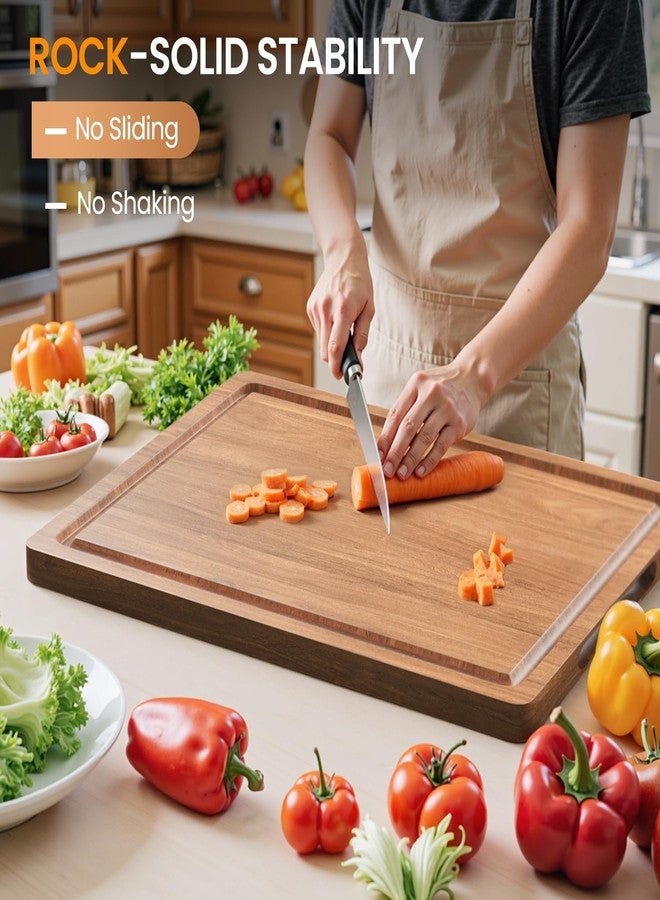 BETOLEAN Wood Cutting Boards for Kitchen, 17x12 Inch Butcher Block with Deep Juice Grooves & Non-Slip Handle Reversible Chopping Board for Meat Cheese Vegetables - Image 2