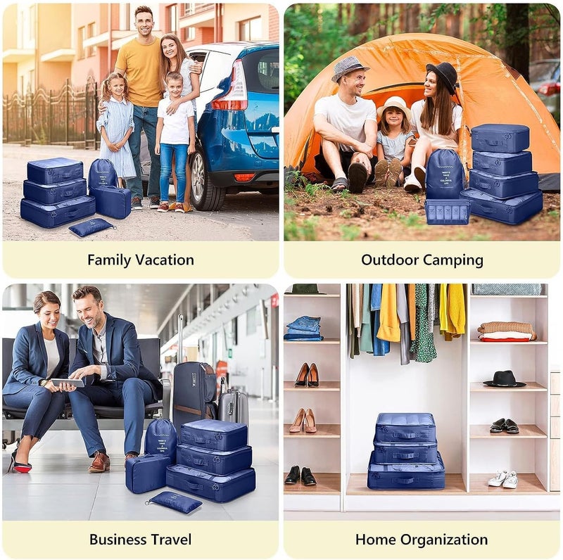 TS WITH TECHSUN 7 Pcs Travel Organizer Pouch Packing Cubes for Clothes Space Savers Bags Cosmetics/Underwear/Socks/Shoes Toiletry Bag Laundry Organiser (Nylon) (Navy Blue) - Image 2