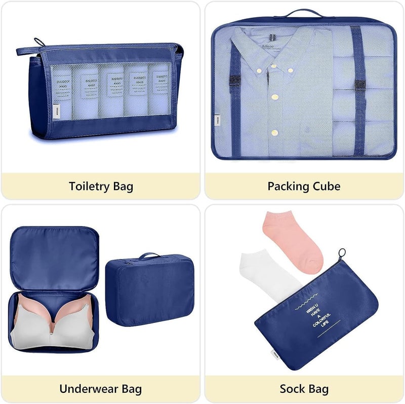 TS WITH TECHSUN 7 Pcs Travel Organizer Pouch Packing Cubes for Clothes Space Savers Bags Cosmetics/Underwear/Socks/Shoes Toiletry Bag Laundry Organiser (Nylon) (Navy Blue) - Image 4