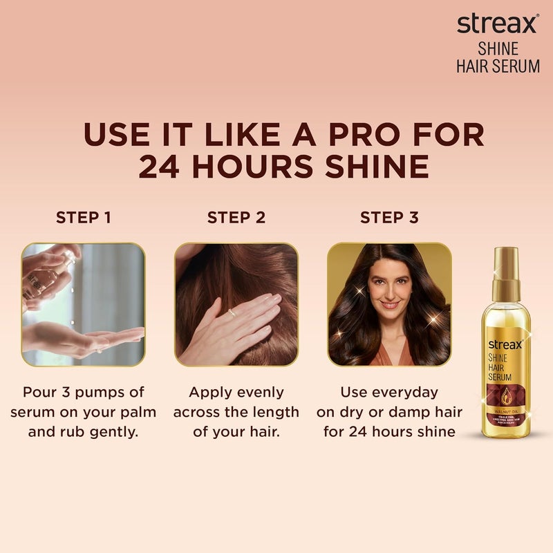 Streax Hair Serum 115ml Vitalized with Walnut Oil For Hair Smoothening Shine Hair Serum for dry frizzy hair for men and women - Image 5