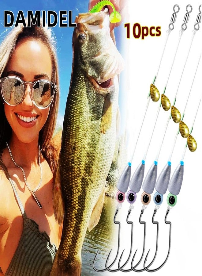 DAMIDEL 10Pcs Fishing Bullet Weights Texas Rigs Ready Kitg,Worms, Sinker (10g/7g/5g), Worm Hooks, Carbon line,Spinner Blades，Eye Beads Bait, Fishing Bass Rig Saltwater Freshwater(5g) - Image 4