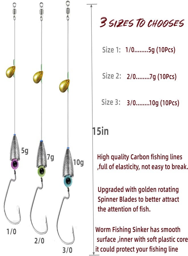DAMIDEL 10Pcs Fishing Bullet Weights Texas Rigs Ready Kitg,Worms, Sinker (10g/7g/5g), Worm Hooks, Carbon line,Spinner Blades，Eye Beads Bait, Fishing Bass Rig Saltwater Freshwater(5g) - Image 5