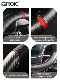 GROIC Carbon Fiber Car Steering Wheel Cover, Universal 15 inch Breathable Anti Slip Steering Wheel Covers, Car Interior Accessories, Fit for Most Car, Trucks, SVU  - Image 4