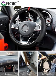 GROIC Carbon Fiber Car Steering Wheel Cover, Universal 15 inch Breathable Anti Slip Steering Wheel Covers, Car Interior Accessories, Fit for Most Car, Trucks, SVU  - Image 2