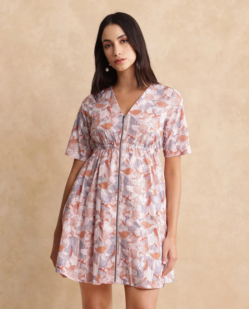 Rareism Women's Short Sleeves Abstract Print Dress