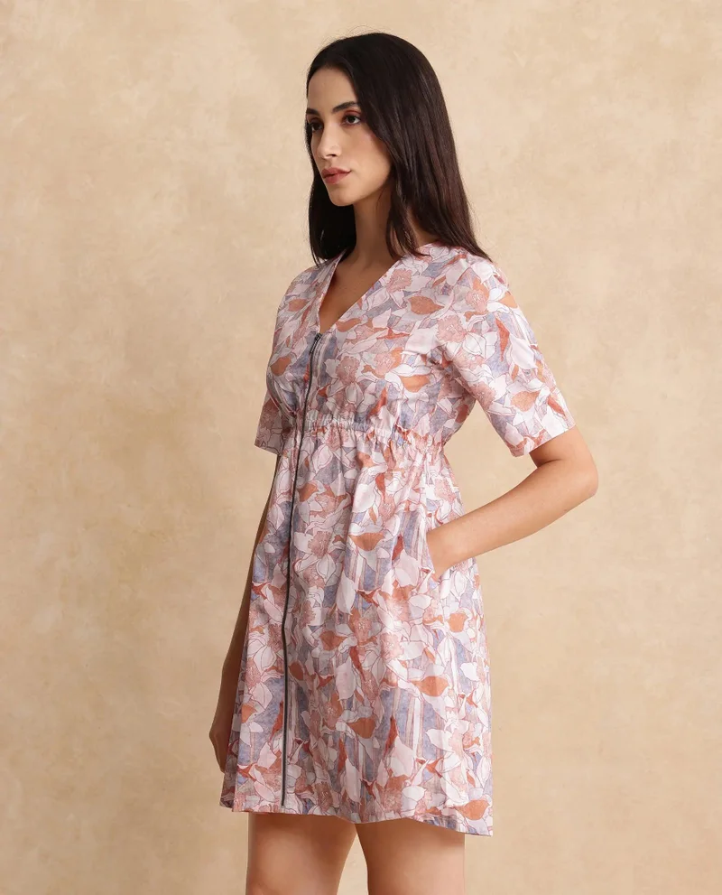Rareism Women's Short Sleeves Abstract Print Dress