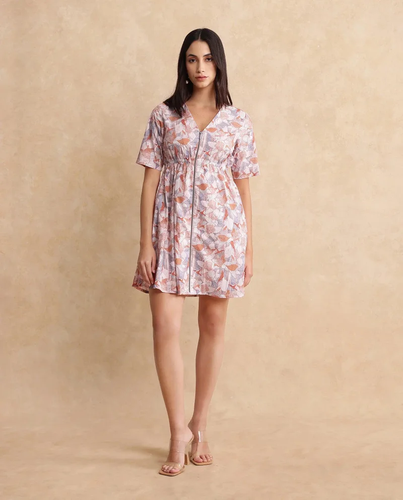 Rareism Women's Short Sleeves Abstract Print Dress
