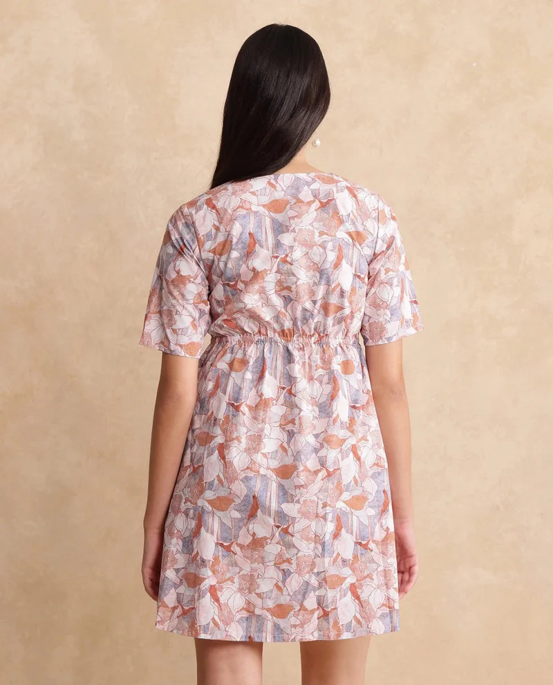 Rareism Women's Short Sleeves Abstract Print Dress
