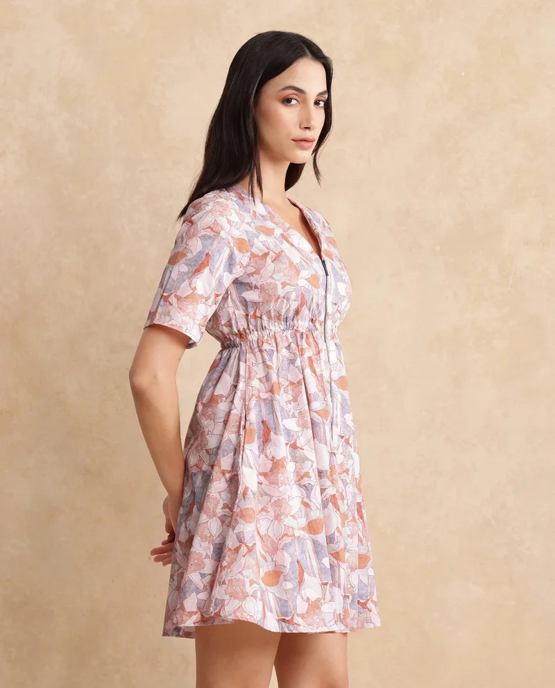 Rareism Women's Short Sleeves Abstract Print Dress