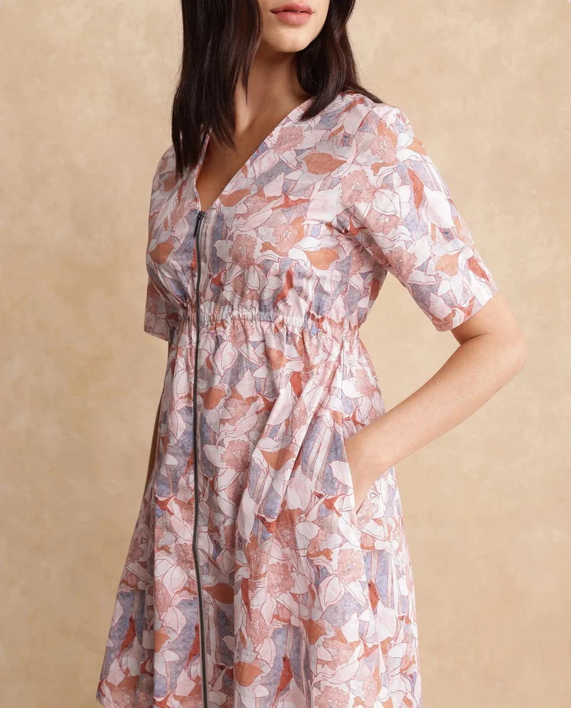 Rareism Women's Short Sleeves Abstract Print Dress