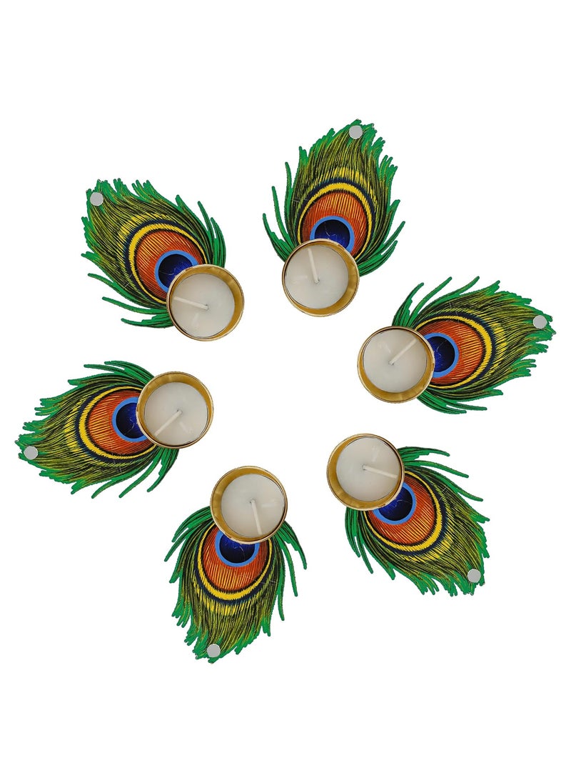 Webelkart Webelkart Premium Handmade Mor Pankh Tealight Candle Holder for Diwali Decoratoin|Tealight Candles for Rangoli Decoration| Diwali Gifting Items (4.5" Inches Set of 6)  - Image 4