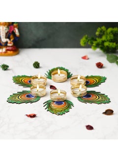 Webelkart Webelkart Premium Handmade Mor Pankh Tealight Candle Holder for Diwali Decoratoin|Tealight Candles for Rangoli Decoration| Diwali Gifting Items (4.5" Inches Set of 6)  - Image 2