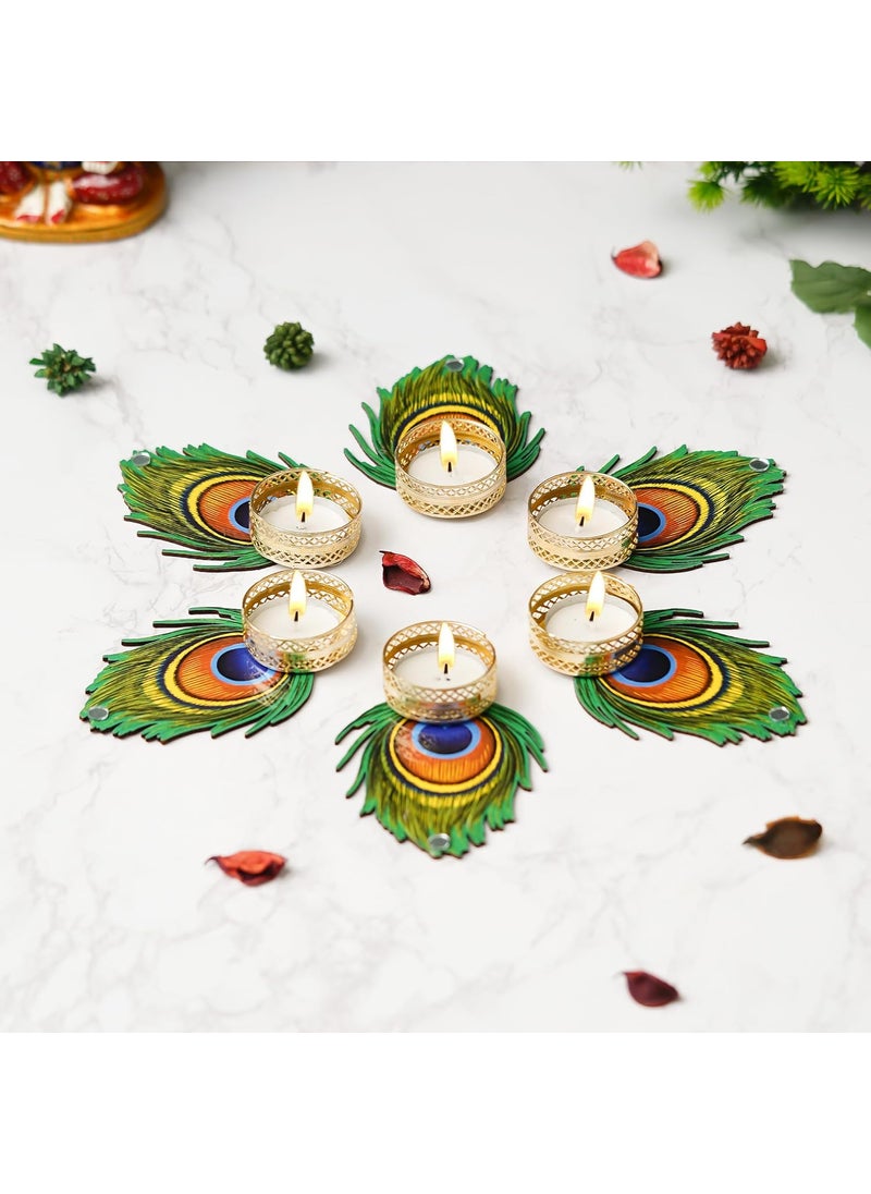 Webelkart Webelkart Premium Handmade Mor Pankh Tealight Candle Holder for Diwali Decoratoin|Tealight Candles for Rangoli Decoration| Diwali Gifting Items (4.5" Inches Set of 6)  - Image 1