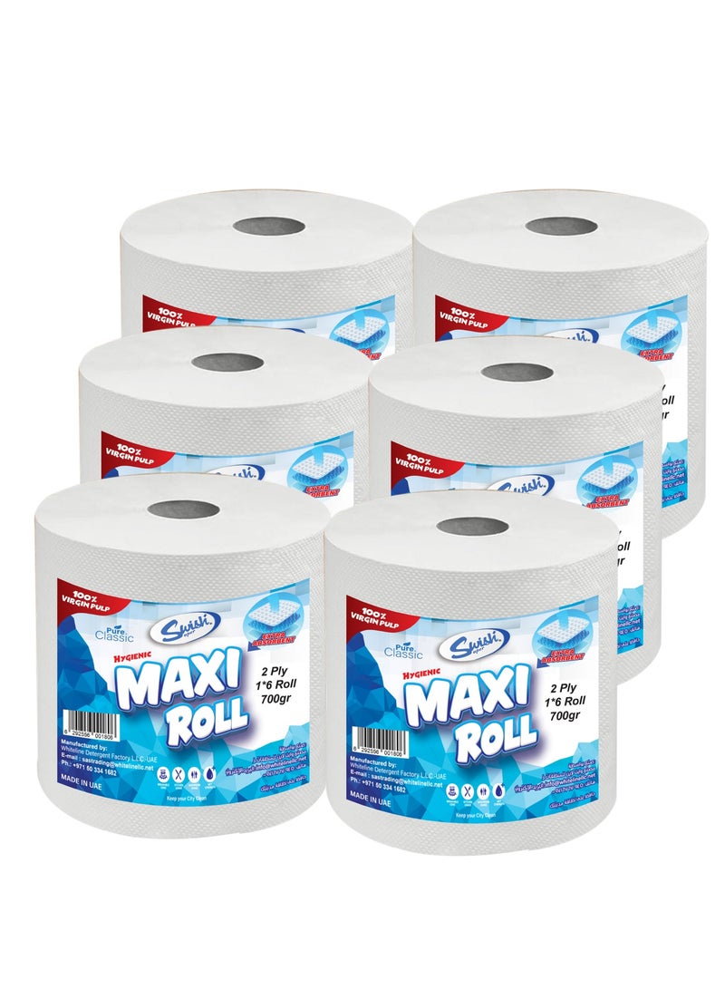 Swish Super Maxi Roll Tissue Paper, 700, Hand Towels 2 Ply - 6 Rolls - Image 1