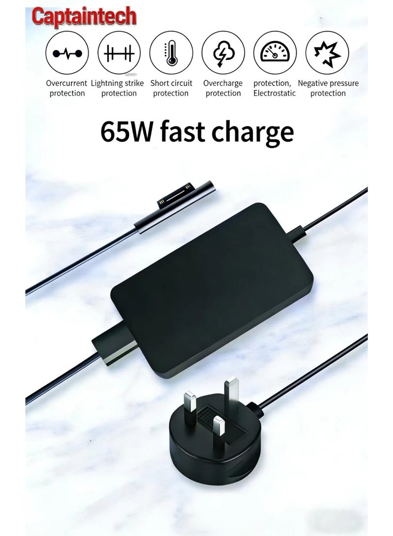Captaintech 65W Surface Power Supply - Universal Fast Charger for Surface Pro, Laptop, Book & Go ,Support 44W/36W/24W ,6-Point Safety Protection ,Extra-Long Magnetic Power Cord - Image 1