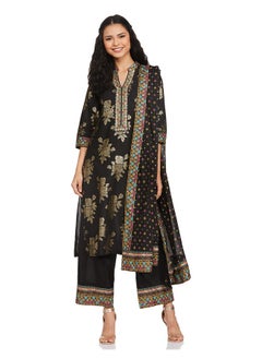 BIBA WOMEN PRINTED STRAIGHT SALWAR KURTA DUPATTA(SKDBANDHEJ 7509_BLACK_36)