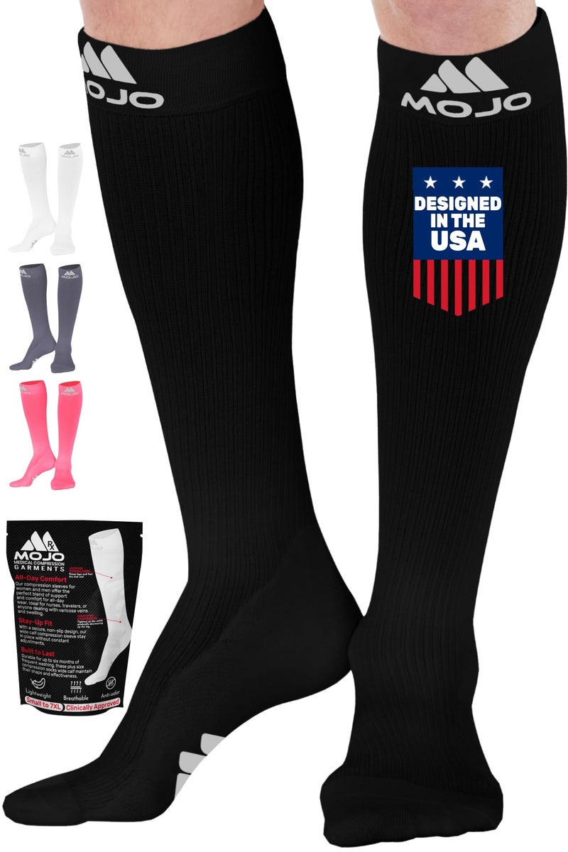 Mojo Compression Socks for Women and Men 2030mmHg Knee High Extra Wide Calf Medical Compression Stockings for Bariatric Varicose Veins Circulation Black 4XLarge M809 - Image 3