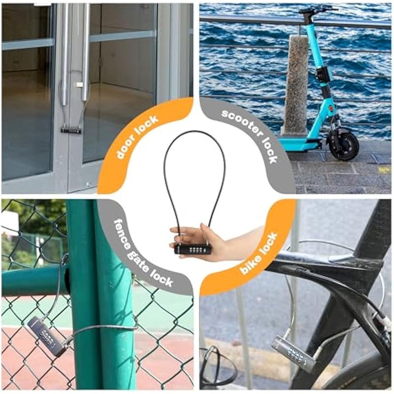 كيبل قفل دراجة من يو بي سكيوريتي بطول 2 قدم، قفل مركب من 4 ارقام للاماكن الخارجية، قفل كيبل كومبو صغير لدراجة الاطفال والدراجة والسكوتر وبوابة السياج وباب الثلاجة وامتعة السفر والخوذة - Image 5