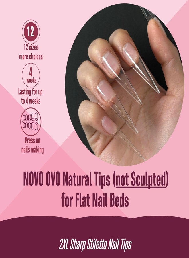 NOVO OVO Halloween XXL Straight Sharp Stiletto Natural Nail Tips Press on (not Sculpted), Normal Thick Extra Long Soak Off Soft Gel Fake Nail Extension, Full Cover False Nails for 12 Sizes 240 pcs - Image 2
