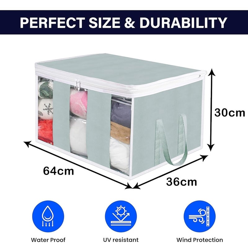 Kuber Industries Underbed Storage Bag NonWoven Storage Bag Underbed Storage Organizer with 3 Partitions Blanket Cover with Side Handles Pack of 4 Gray - Image 3